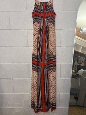 Monteau Orange & Cream Sleeveless Patterned Maxi Dress
